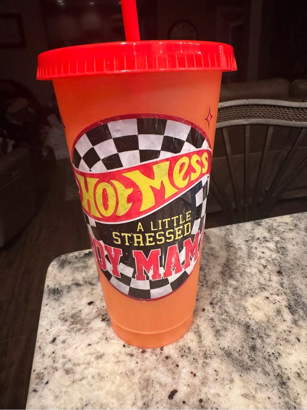 Color changing Hand Crafted Orange & Red 'Hot Mess' Tumbler with Straw